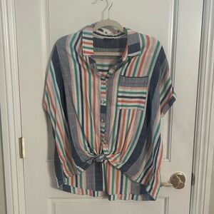 a.n.a Striped Button Down Blouse with a Tie Front. Size Medium.